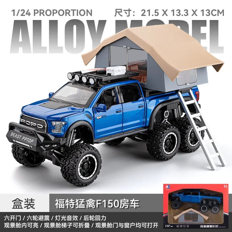 1:24 F150 Raptor Speelgoedauto Diecast Miniatuurmodel Sport Geluid en licht Educatieve collectie Cadeau voor kinderen