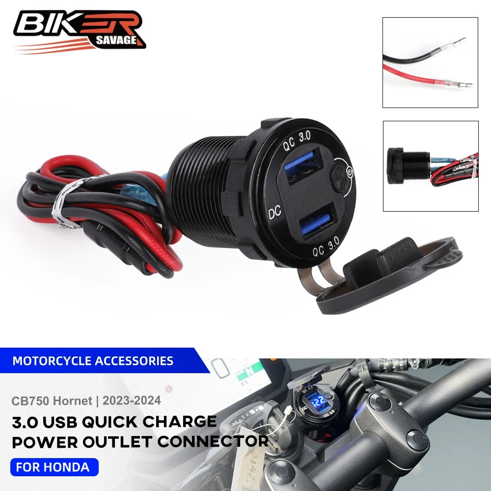 For Honda CB750 Hornet 750 3.0 USB Quick Charge Power Outlet Connector Auxiliary GPS Phone Cable with Switch Button LED Voltage