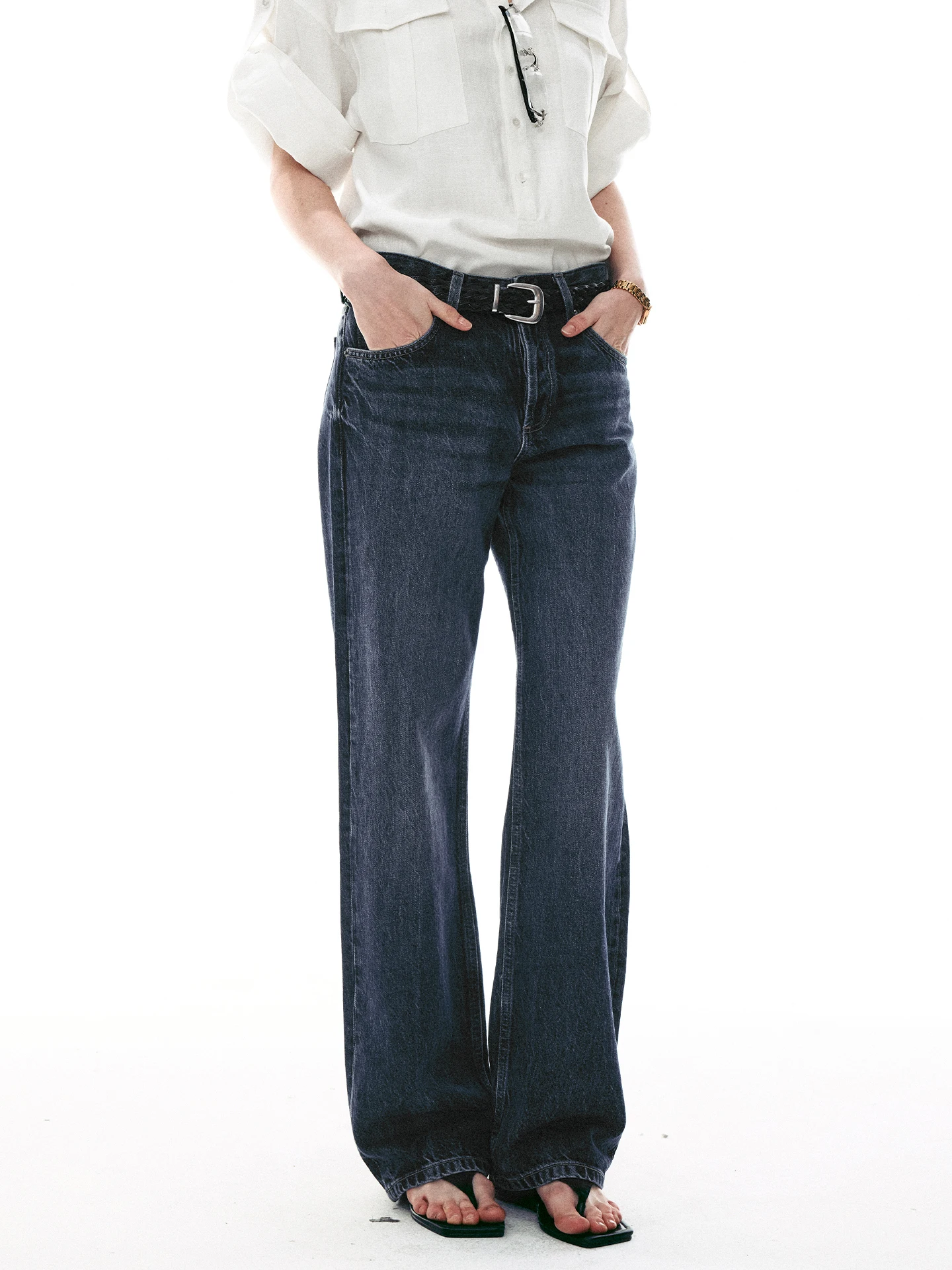 Retro Washed Loose Straight Leg Blue Jeans Long Pants Women's Summer Vintage Single Moment 26SS Classic Blue Denim Trousers
