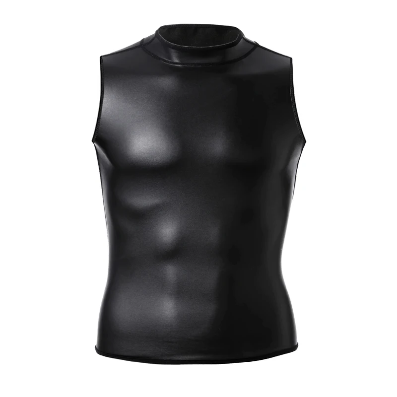 Leather Shirts for Young Men - High-end Sleeveless Collared Vest for Men - Motorcycle Style Shapers - Cool Male Trendy Shapewear