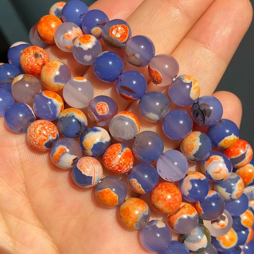 Natural Stone Orange Blue Fire Agates Onyx Round Loose Beads For Jewelry Making 15\'\'Inches 6/8/10mm DIY Bracelets Necklace