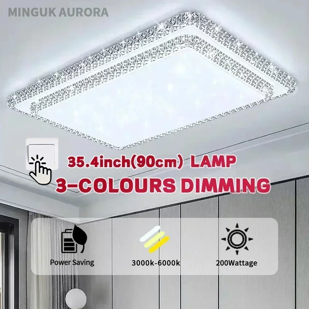 Modern Diamond Design LED Dimmable Color Ceiling Lamp 90/200W White/Warm Light Bedroom Simple Home Interior Lighting Decoration