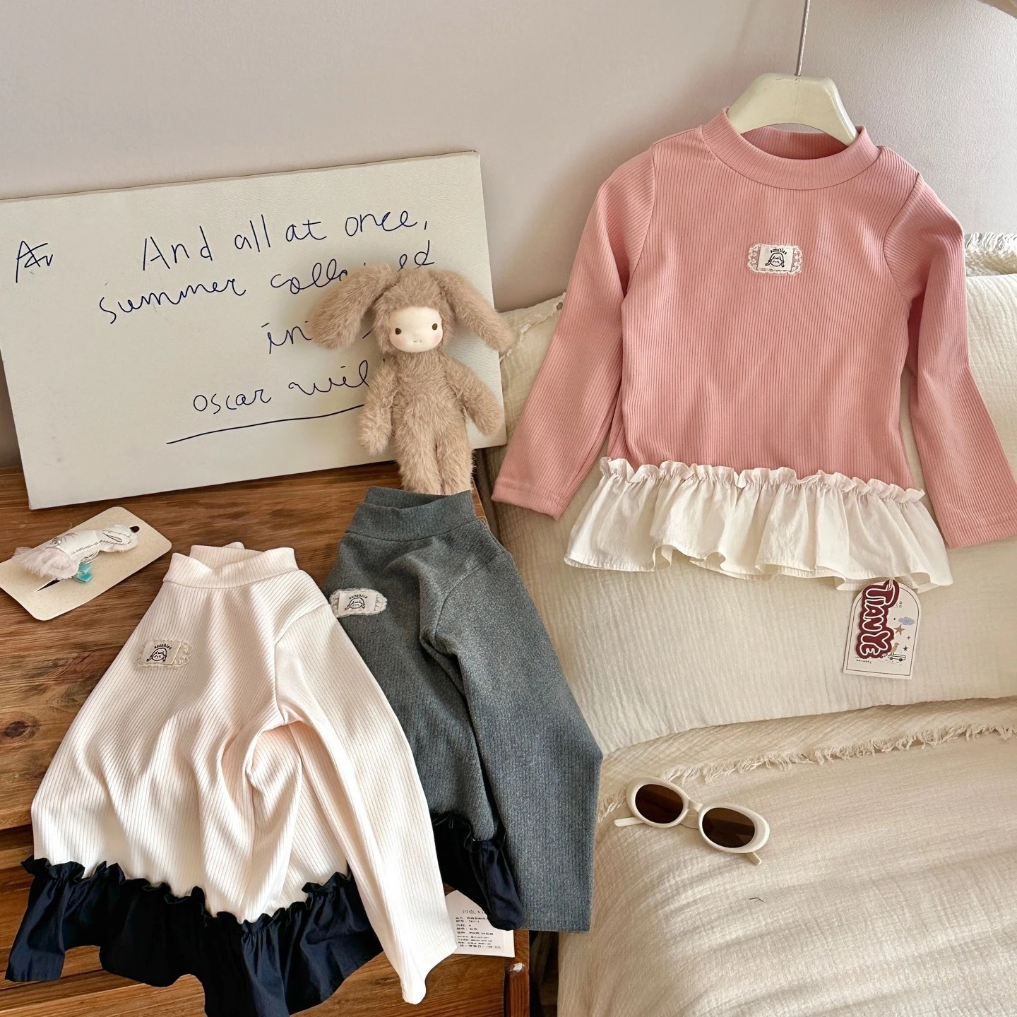 

Детская рубашка с утолщенным низом для девочек, одежда в тон, кружево, осень-зима 2025 г.