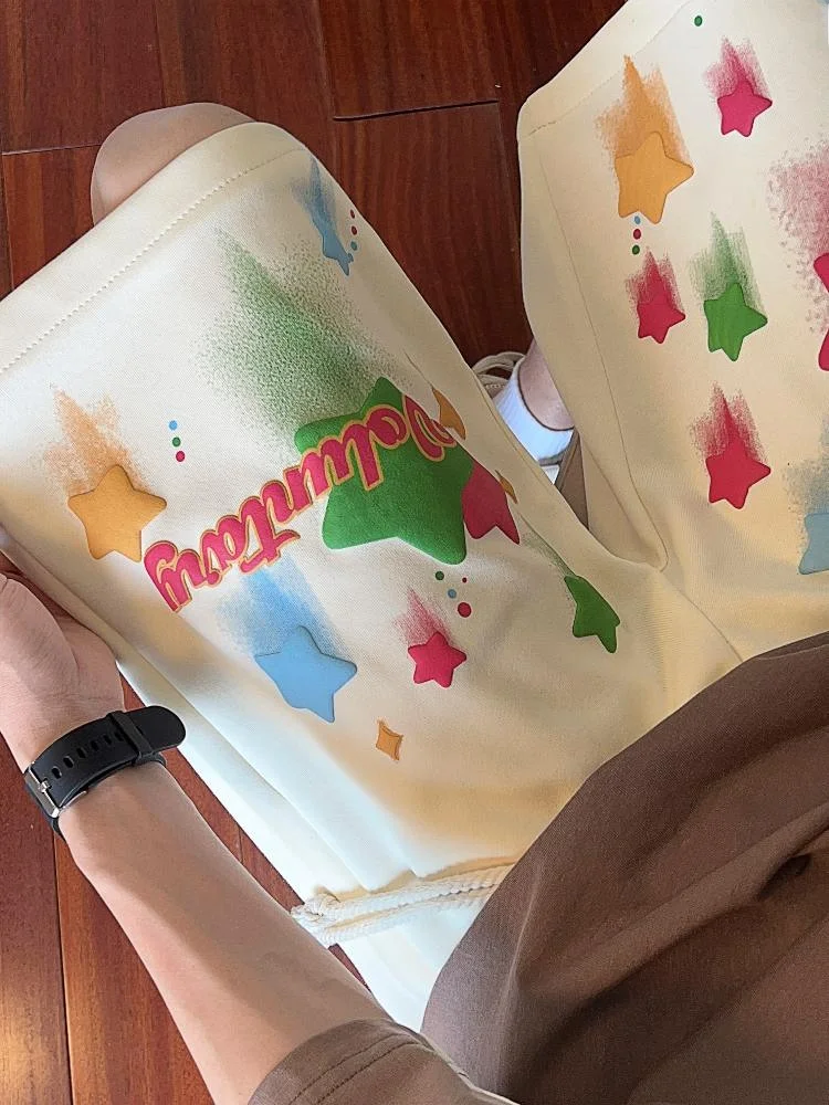 

Мужские летние шорты American Sle: свободные повседневные брюки прямого кроя с принтом звезд, дышащие, тонкие, модные, брендовые