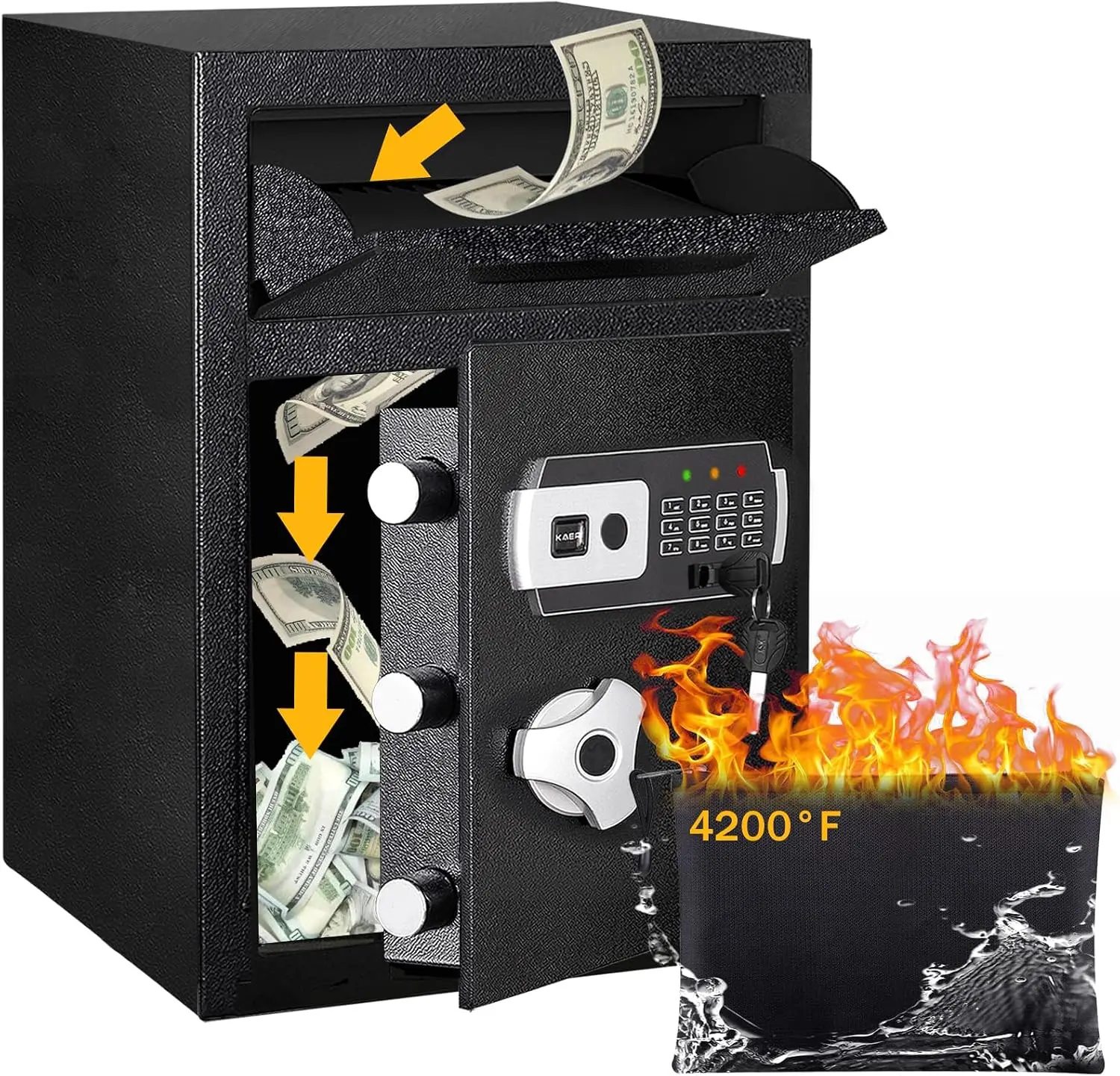 Fireproof Drop Safe Depository Front Drop Slot Lock Box Digital Combination Anti Fishing Silent Deposit Security Money Cash Slip