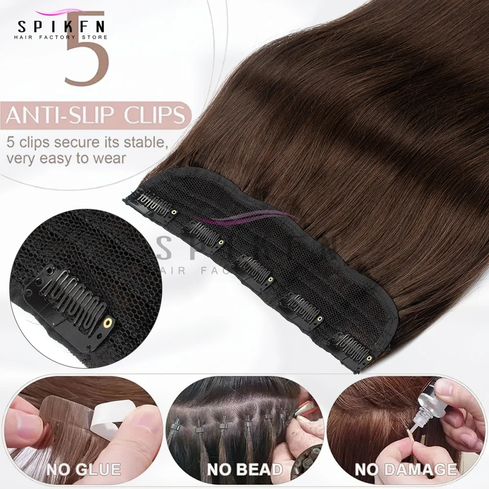 SPIKFN 클립형 원피스 헤어 익스텐션 14"-22인치 머신 레미 헤어피스 내추럴 스트레이트 블랙 브라운 블론드 착용 용이