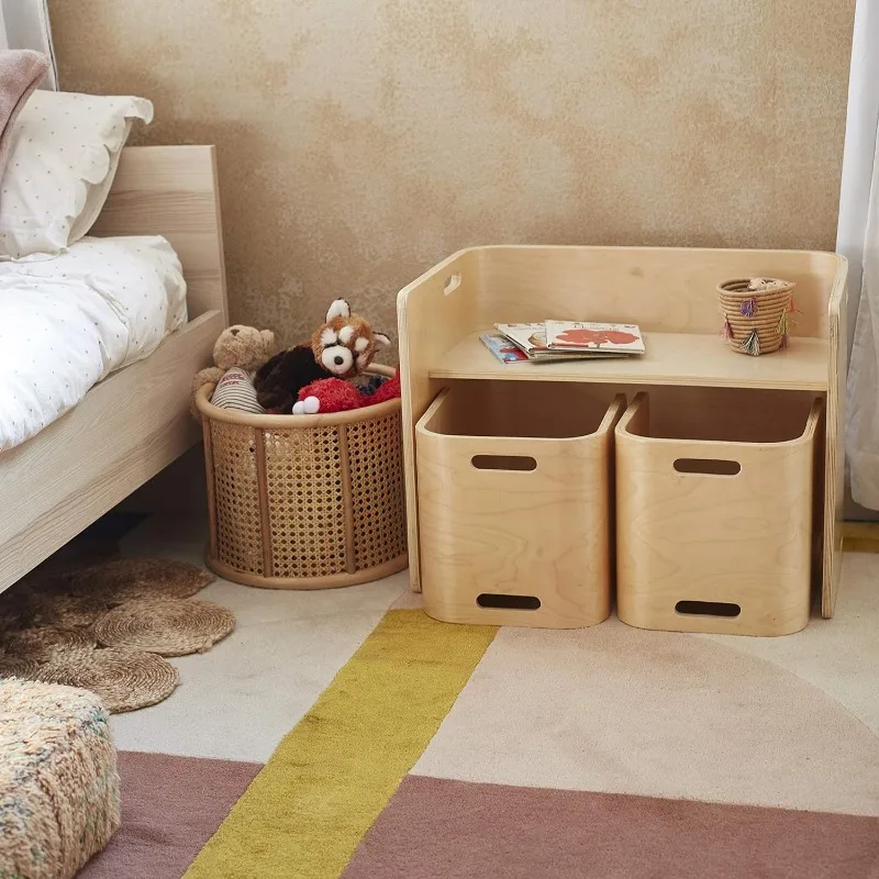 Bentwood-Juego de mesa y silla multiusos, muebles para niños, Natural, 3 piezas