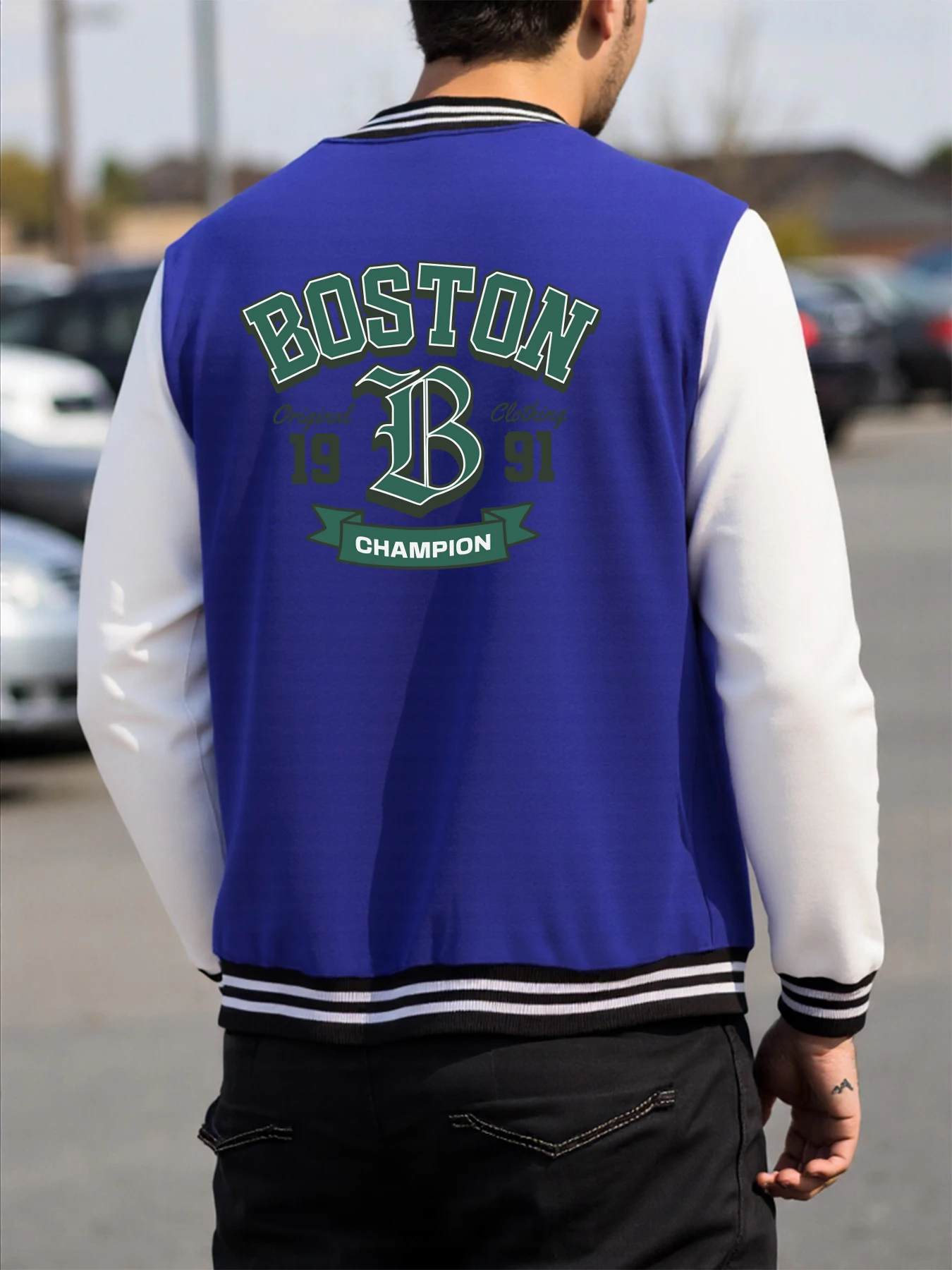 

Boston Number 1991 Art Letter Print Clothes Male Fashion Fleece Top Autumn Loose Baseball Jacket Casual Vintage Sportswear Men