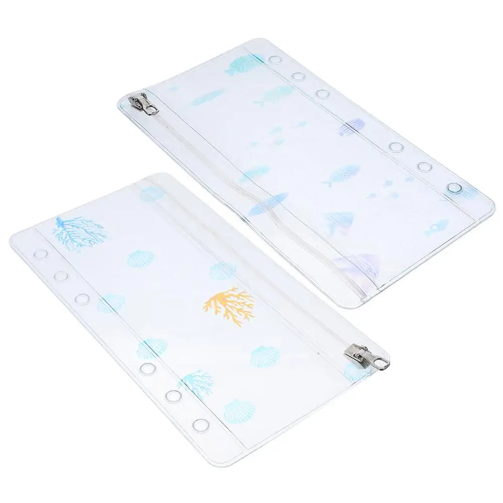 

2 Pcs Ocean Series A6 PVC Binder Zipper Pouch Storage Pocket Scrapbooking Folders Notebook Accessories Kids Gift