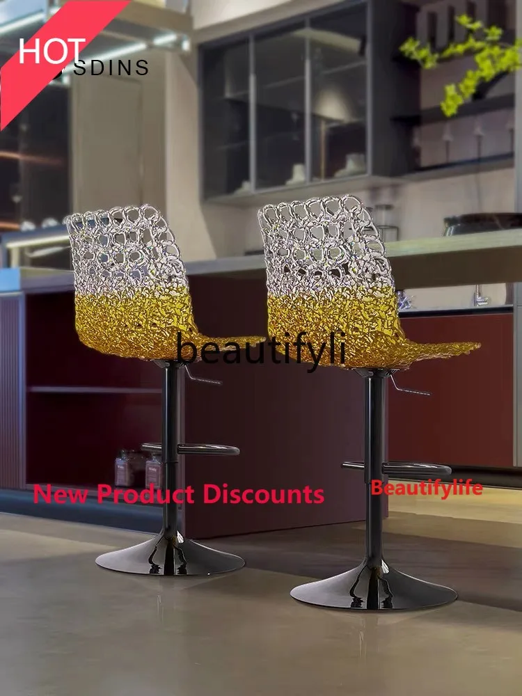 DD45 Rotating Adjustable Crystal Bar Chair Italian Minimalist Dining Chair 304 Stainless Steel Island Chair