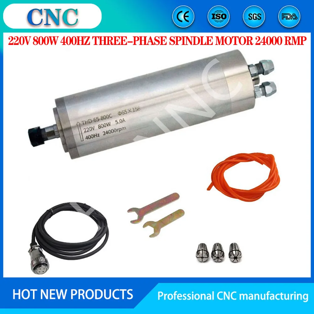 

800W 65MM ER11 CNC spindle motor AC220v 800w 24000rpm 2 bearing water-cooled engraving and milling spindle THD-65-800C