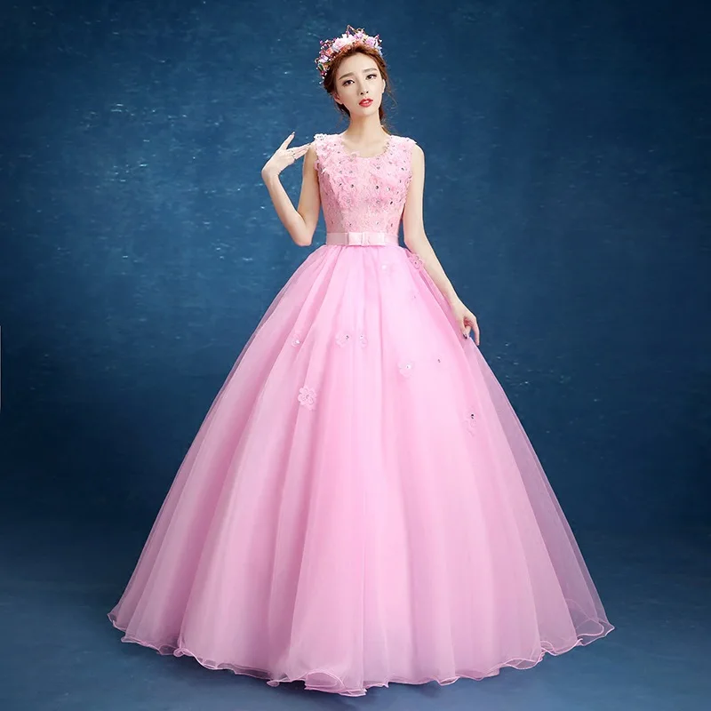 2026 New Women's Pink Embroidered Round Neck Evening Dress Fashionable and Skinny Stage Solo Long Performance Dress Pong Skirt