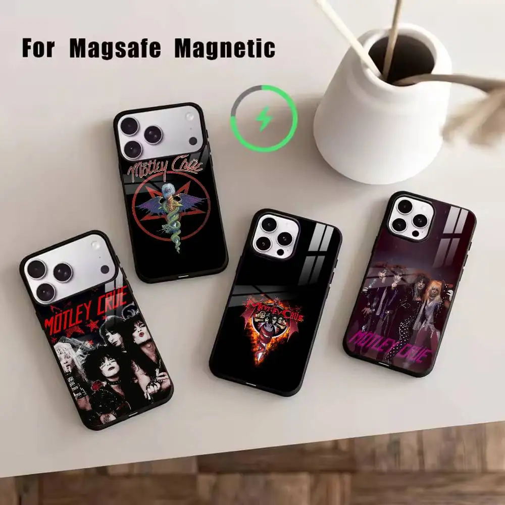 

B-Motley Rock C-CrueS Phone Case For iPhone17,16,15,14,13,12,11 Plus,Pro Magnetic For Magsafe Wireless Charging