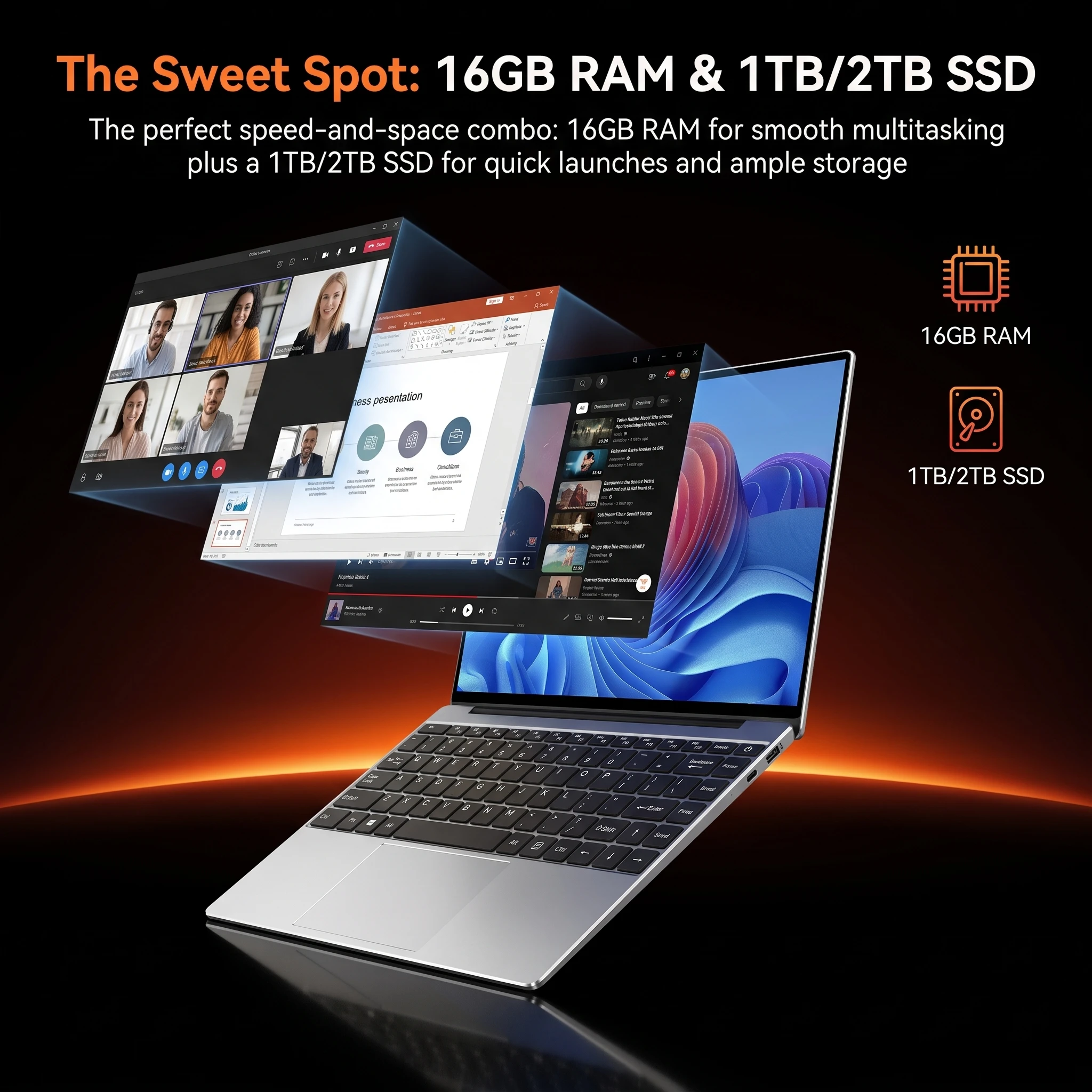 LENO 14.1inch Portable Laptop Intel 4405U Windows11 16GB 1TB/2TB SSD Gamer Notebook 1920*1080 Display Office Study Computer PC