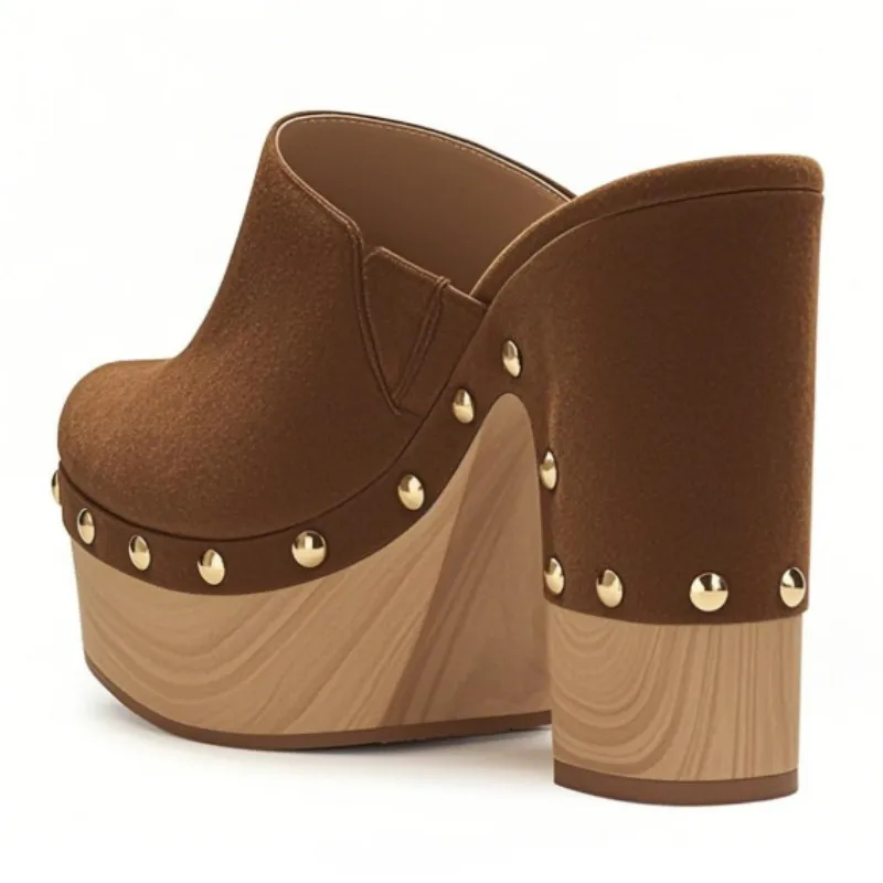 شباشب نسائية عصرية بكعب عالٍ من SHOFOO. شبشب مخملي مغلق عند الأصابع. ارتفاع الكعب حوالي 15 سم. النعال ذات الطراز الغريب.