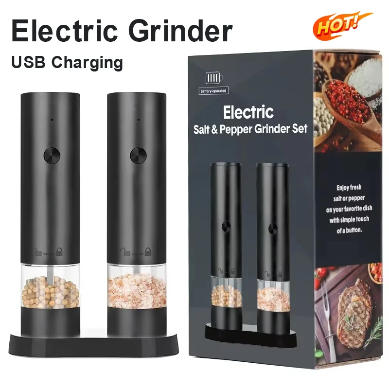 USB Rechargeable Electric Grinder Salt and Pepper Adjustable Coarseness Large Capacity Auto Spices Grinders Kitchen Cooking Tool