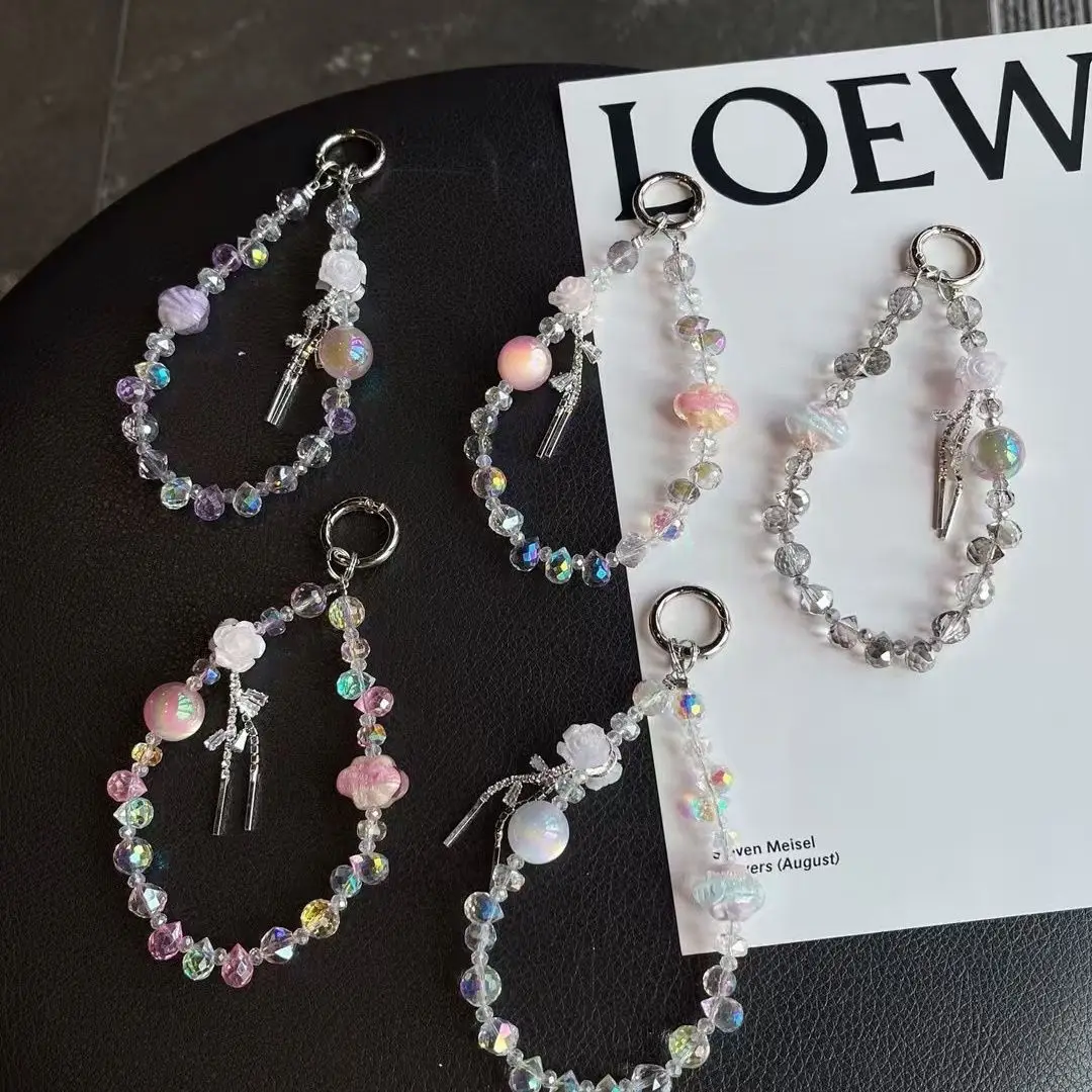 Fashionable and Luxurious Feeling Colorful Butterfly Crystal Chain Anti-lost Phone Case Key Pouch Pendant CCD Camera Chain