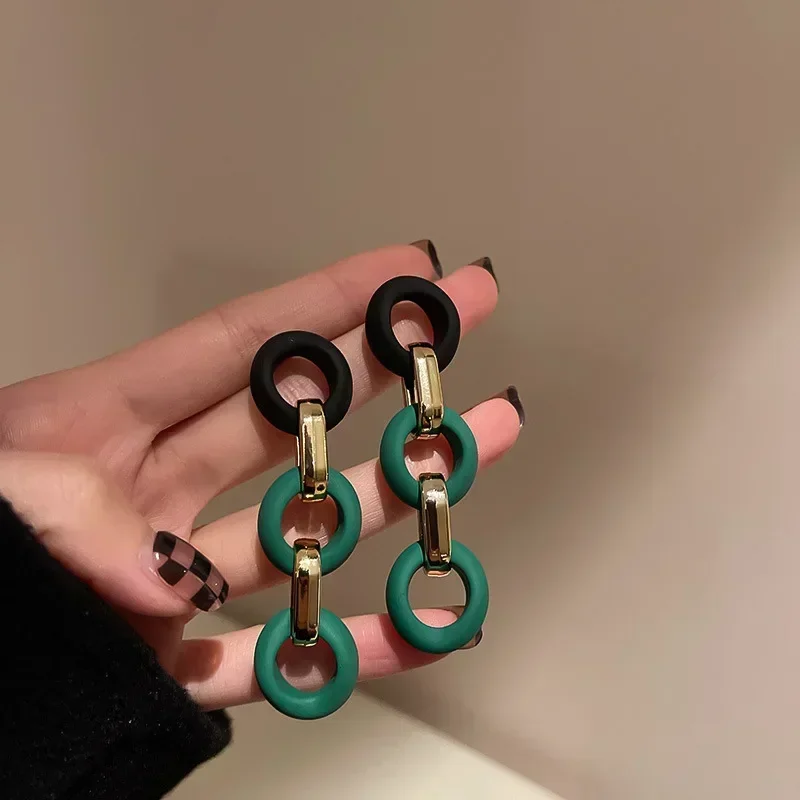 Green Color Big Geometric Earrings Korean Long Acrylic Square Round Earrings Vintage Dangle Drop Earrings Gifts for Women