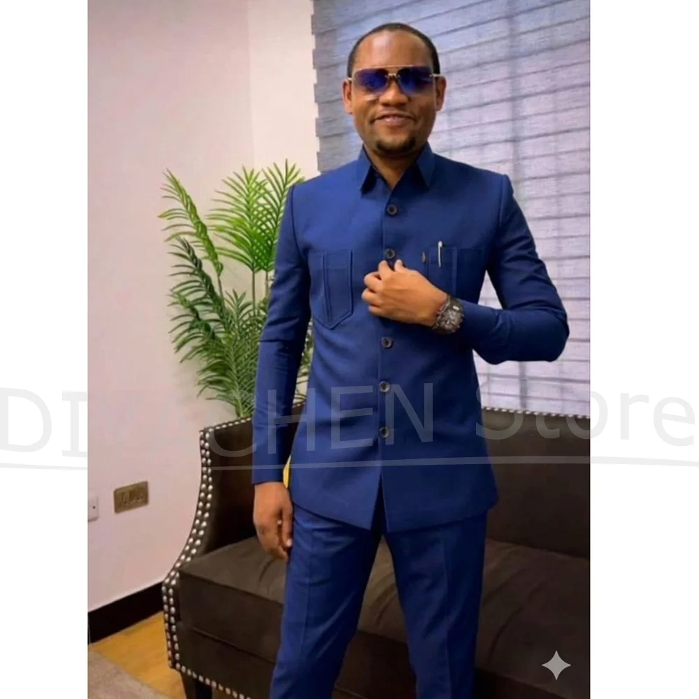 

Fashion Men Mandarin Collar Suit 2 Piece Formal Business Casual Outfit Blazer and Pants Slim Fit Groom Wedding Party Tuxedo