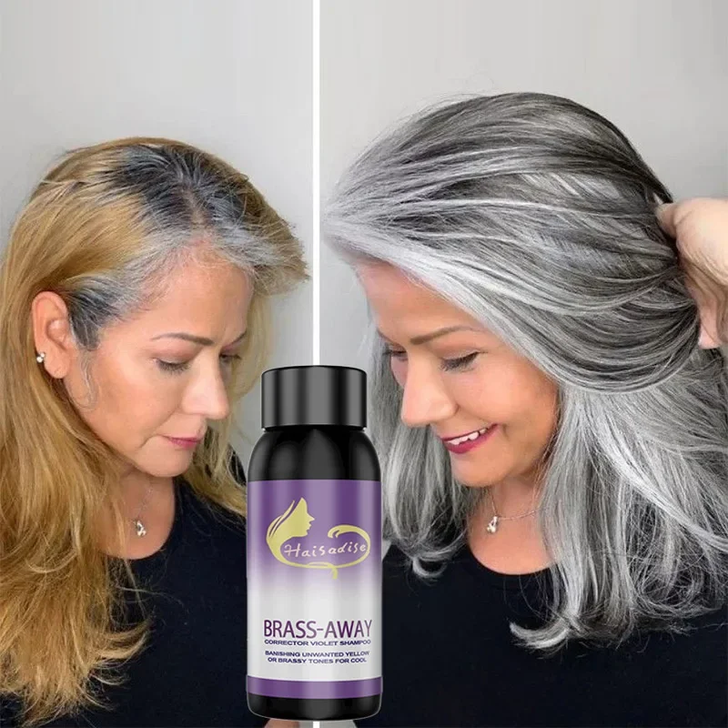 30ML Gray Color Fixing Hair Dye Shampoo Cover Gray Hair Fade Yellow After Bleach Hair Shampoo Non-irritating Purple Shampoo