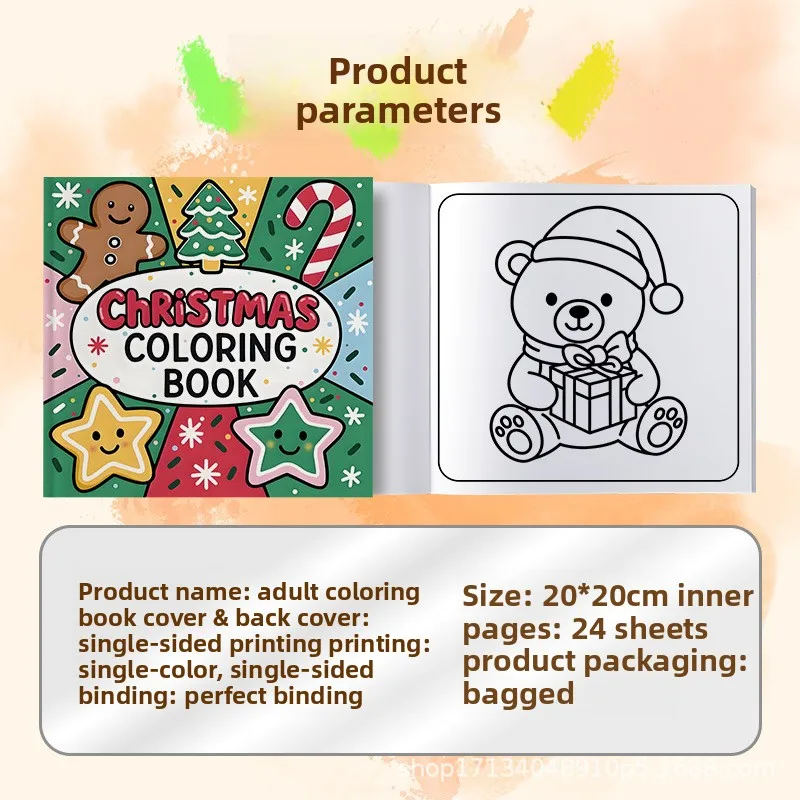 Christmas Coloring Book Cute Xmas Gingerbread Tree Candy Cane Stress Relief Drawing Book