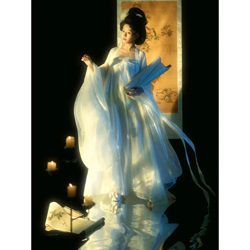 

New White Wei Jin Style Hanfu Elegant Cool Ethereal Dress Luxury Full Set for Women