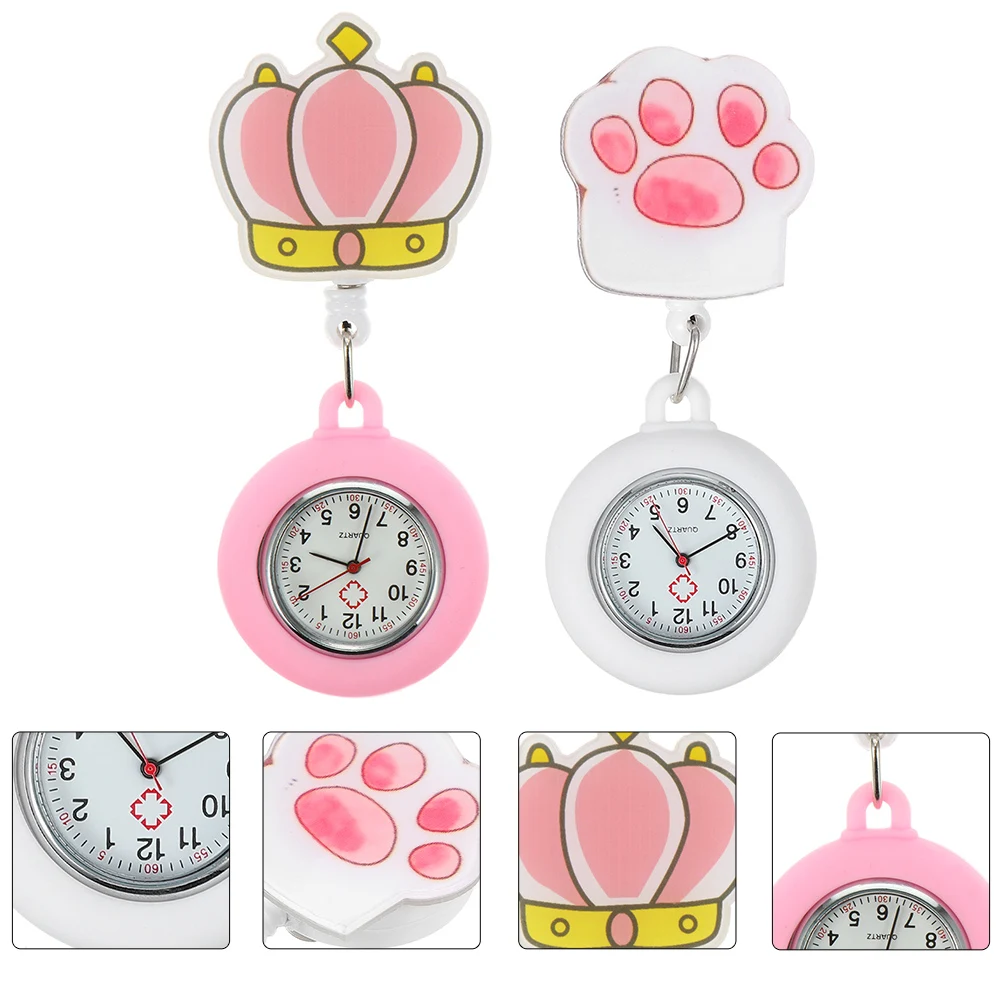

2Pcs Silicone Nurse Clip-on Pocket Watch Quartz Movement Casual Nurse Watch for Doctors Students