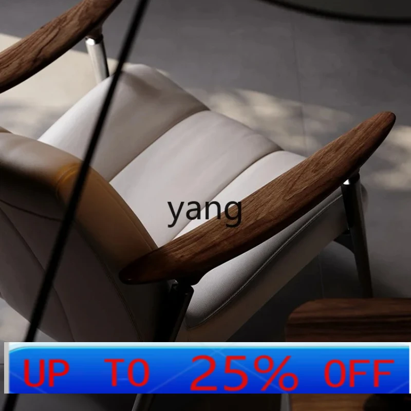 

CX Living Room Single Sofa Large Flat Balcony Full Leather Wooden Lounge Chair