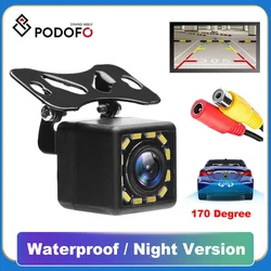 Podofo-cámara de visión trasera Universal para coche, videocámara LED de visión nocturna, impermeable, gran angular 170, imagen HD en Color