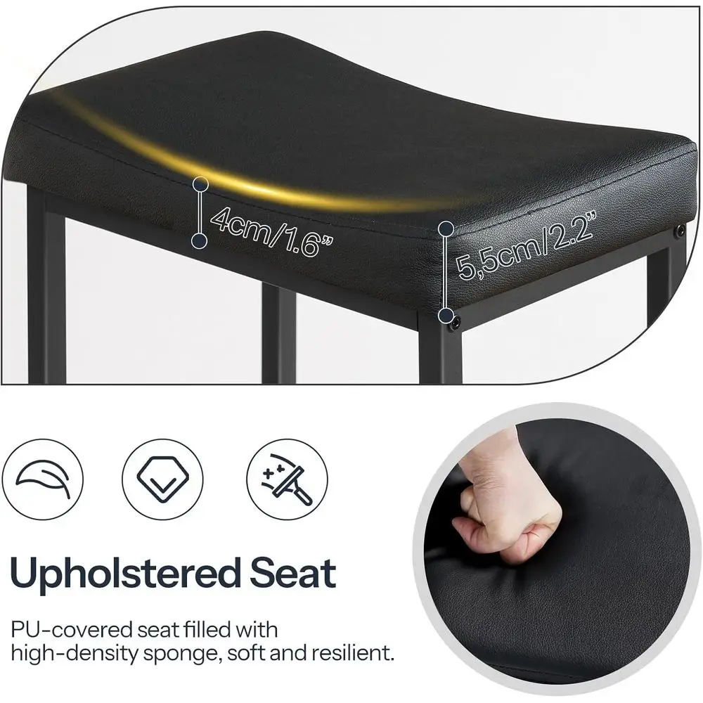 مجموعة من 3 مقاعد مطبخ بارتفاع سرج أسود، بطول 24.8 مع تنجيد سميك 2.4 للاستخدام المنزلي والمقهى #6