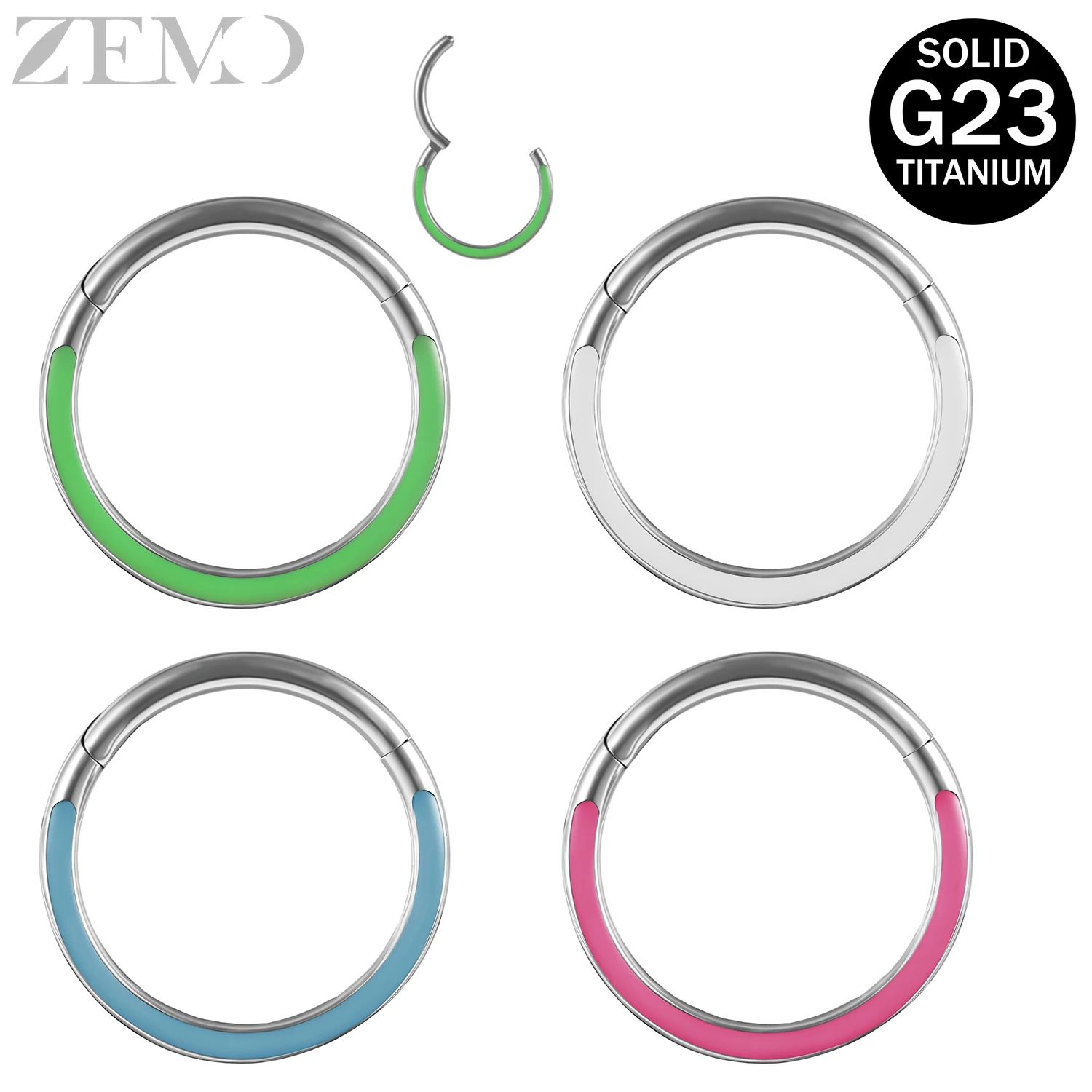 

ZEMO 1 PC Glow in Dark G23 Titanium Steel Nose Rings Unisex Septum Ring Colorful Hoop Earrings Clicker Helix Conch Piercings 16G