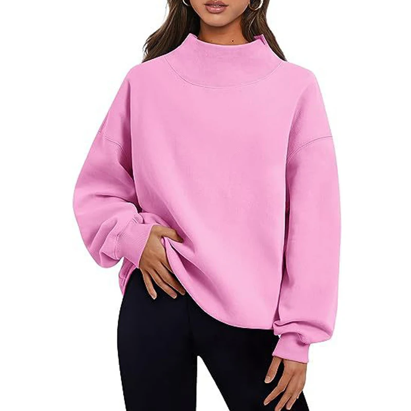 Women Autumn Winter Simple Casual Streetwear Oversized Sweatshirt Y2K Trendy Half High Collar Long Sleeve Harajuku Pullover Tops