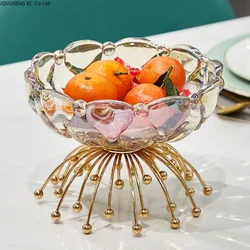 Nordic Golden Light Luxury Fruit Plate Living Room Coffee Table Creative Transparent Glass Candy Bowl Snack Plate Tableware