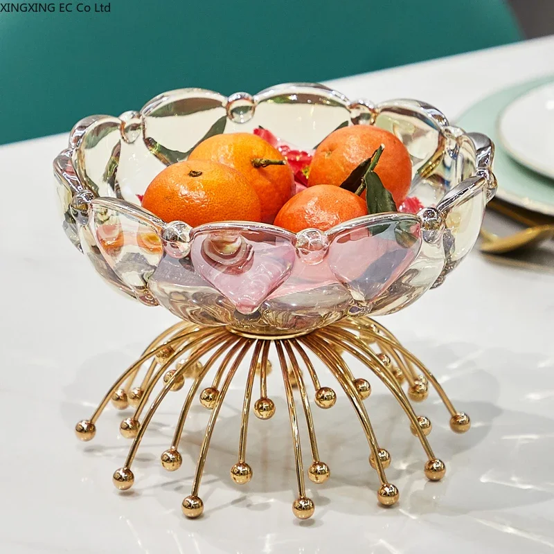 Nordic Golden Light Luxury Fruit Plate Living Room Coffee Table Creative Transparent Glass Candy Bowl Snack Plate Tableware
