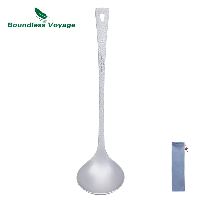 Boundless Voyage Titanium Spoon 1pcs Durable Long Handle Soup Ladle Serving Spoon Ladles for Cooking Gravy Sauces