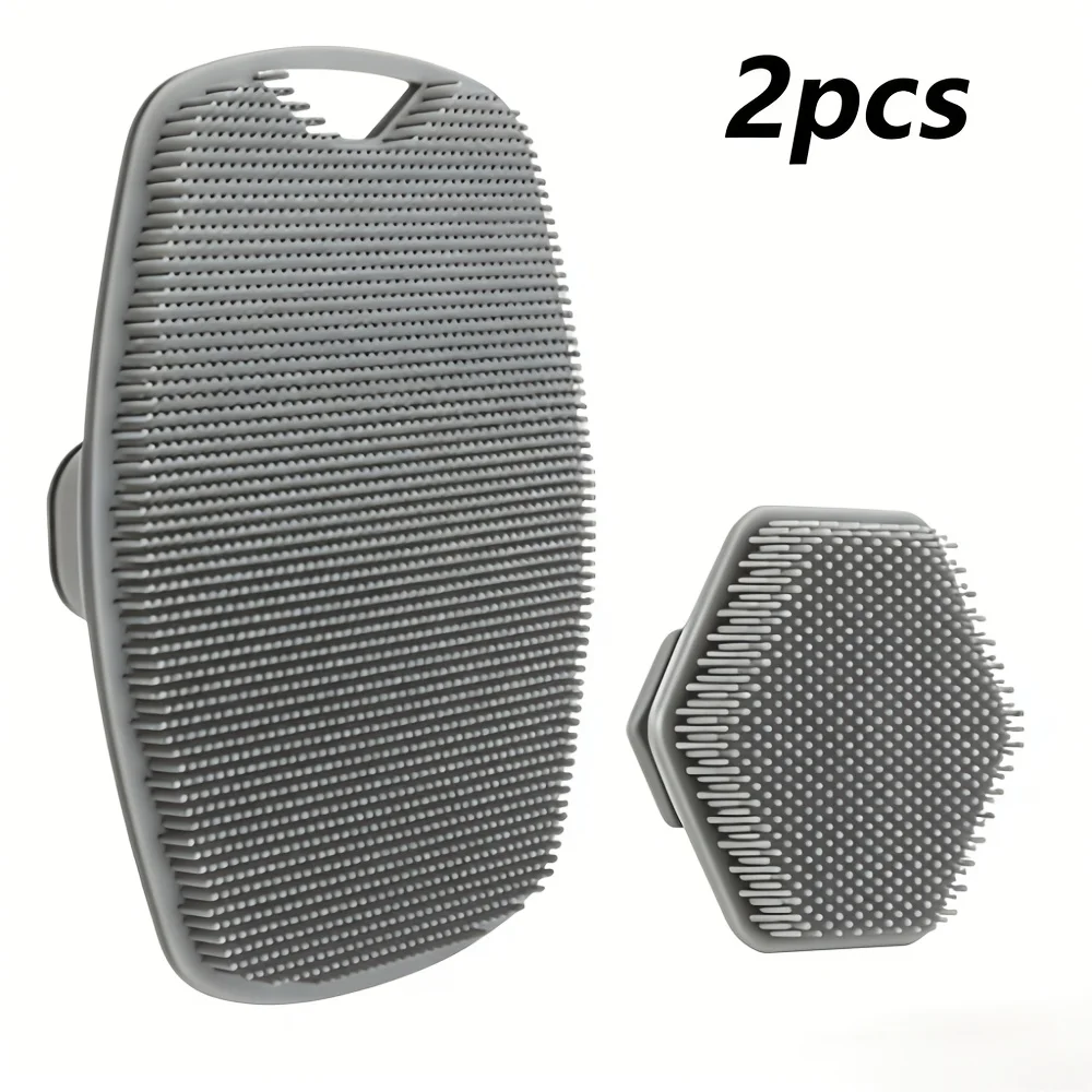 2Pcs Silicone Bath Scrubber Double Side Hexagon Exfoliating Brush Dead Skin Clean Scalp Massage Shower Gear Bathing Tools