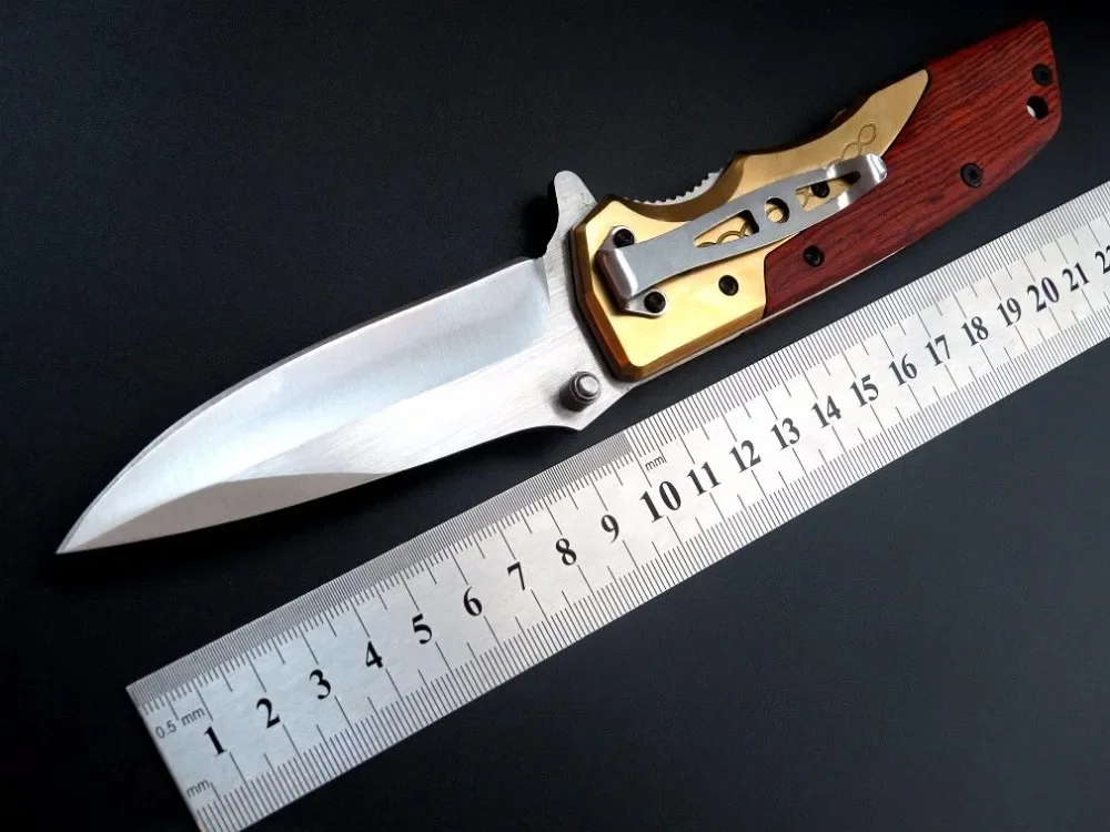 Eafengrow DA77  Folding 440C blade Tactical Knife Pocket Hunting Camping Knife Red Wood Handle  Survival Outdoor Tool Knife