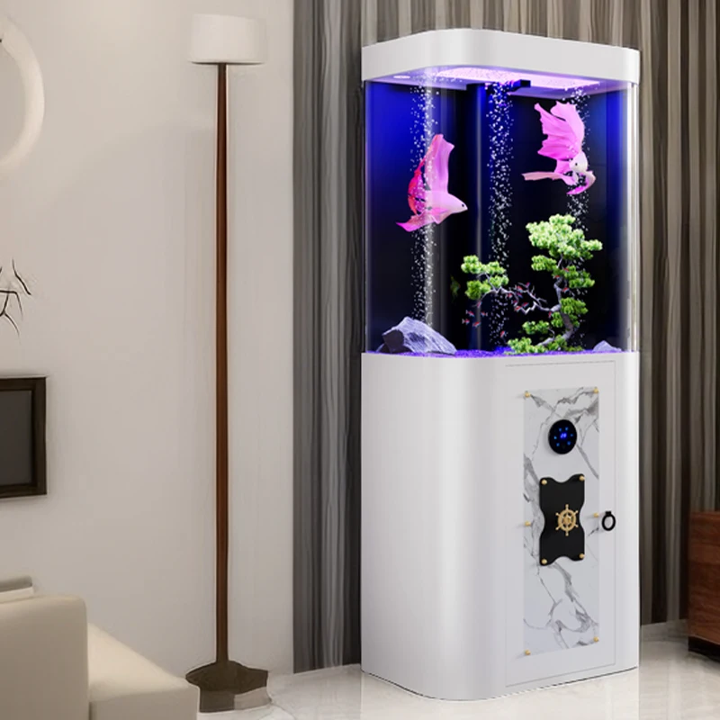 150L New Design Cylindrical Floor Type Acrylic Aquarium Fish Tank Black Living Room Study Office