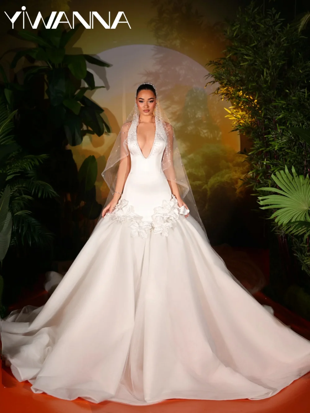 

Handmade 3D Floral Pearls Wedding Dress Dreamy Luxurious Halter Mermaid Bridal Gown Customzied Elegant Long Dresses For Bride