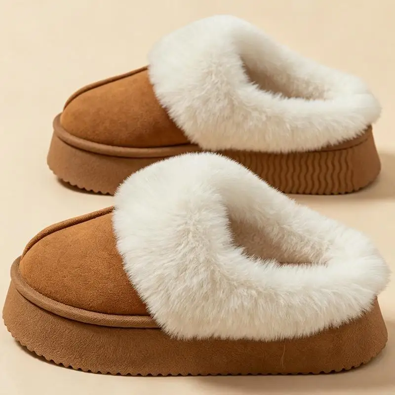 2026 Winter Flauschige Hausschuhe aus Kunstwildleder, Warme Lange Plüsch-Baumwoll-Hausschuhe für Damen, Dicke Plateau-Antirutsch-Damenschuhe für Draußen – Detail 4