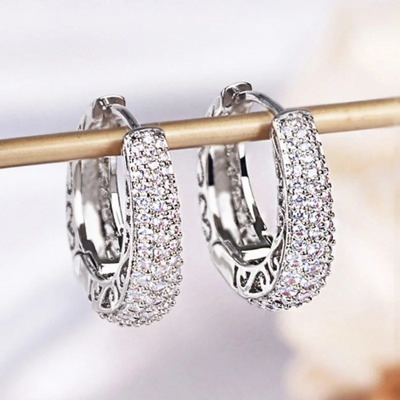 

925 Sterling Silver Dazzling CZ Stone Hoop Earrings For Women Vintage Simple Zircon Circle Drop Earrings Elegant Party Jewelry
