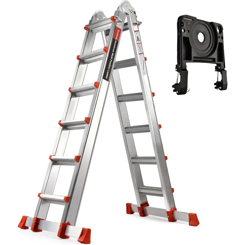 A Frame 6 Step Ladder Extension Ladder, 22 Ft Multi Position Ladder & Removable Tool Tray with Stabilizer Bar