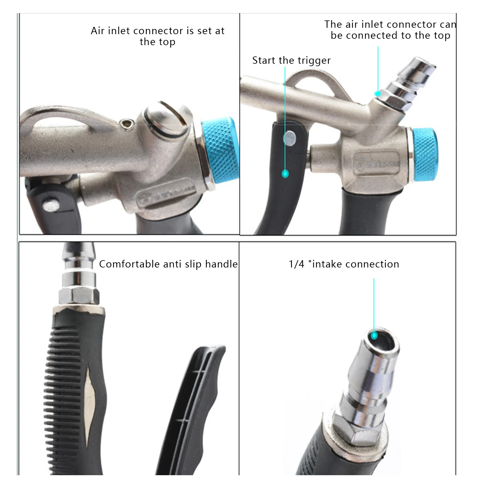 2-Way Air Blow Gun with Adjustable Air Flow Extended Nozzle Dust Cleaning Tool Dust Pneumatic Accessory