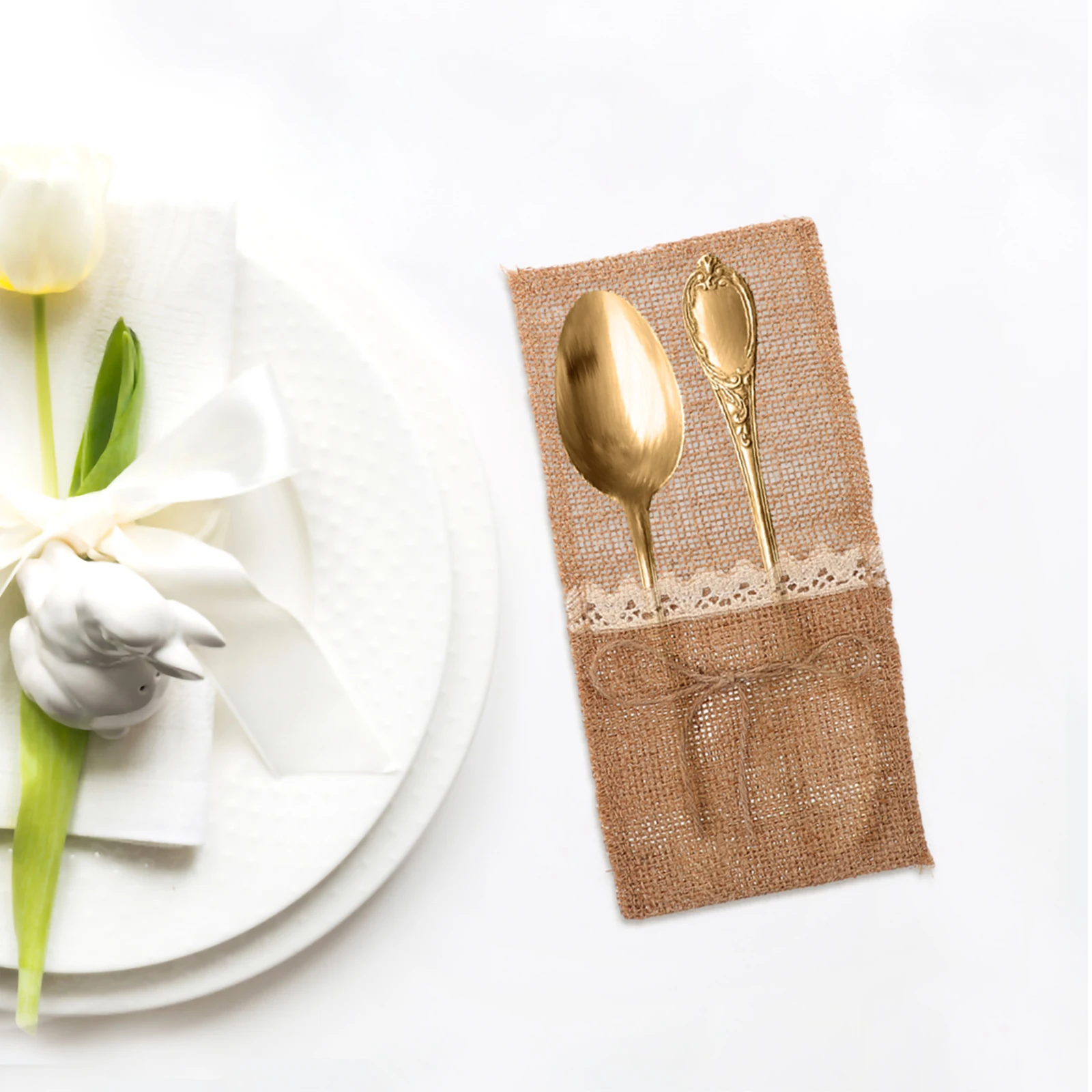 

Cutlery Storage Bag Silverware Pouch Bags Burlap Utensil Holder for Lunch Fancy Christmas Dinner Table Decor
