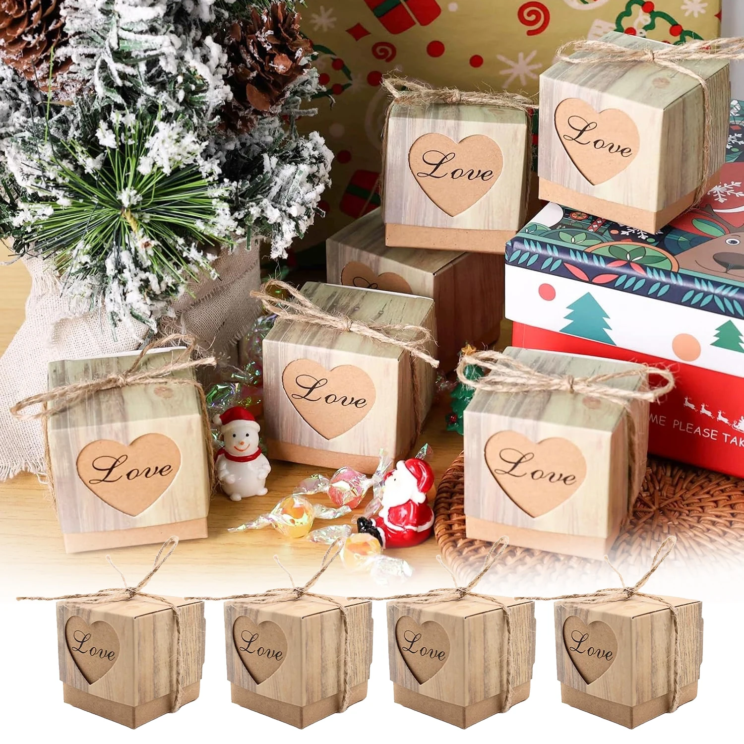 

Винтажная персонализированная коробка для конфет DIY, крафтовая коробка для конфет в форме сердца с текстурой дерева, подарок для гостей на свадьбу