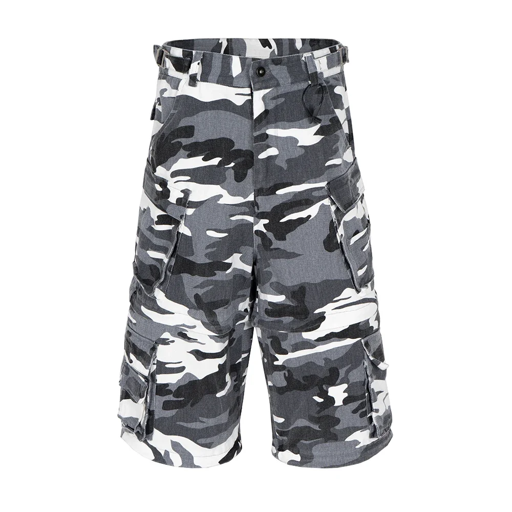 

Detachable Loose Functional Camouflage Jeans Pants for Men Wide Leg Patchwork Loose Casual Denim Trousers Oversized