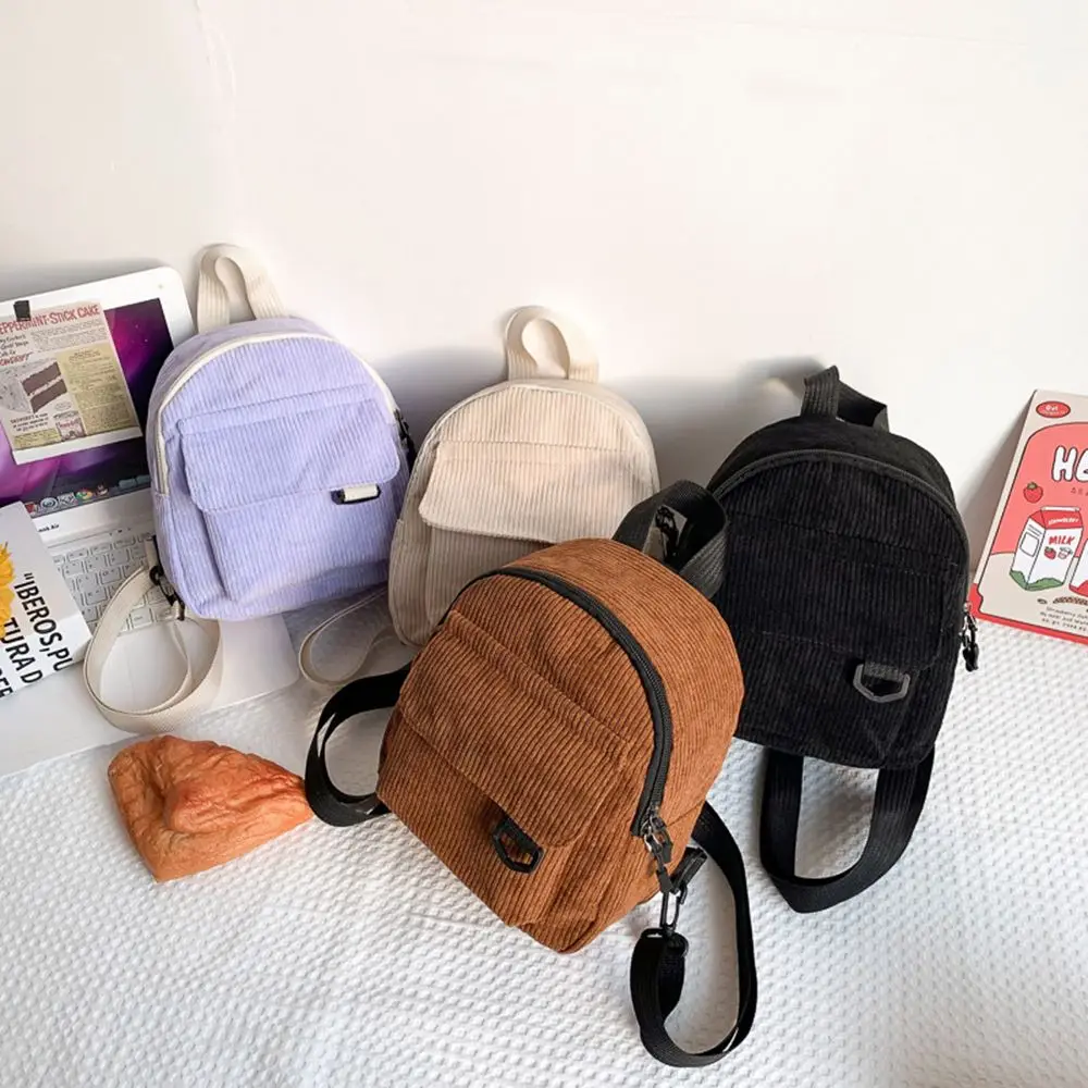 Fashion Women Mini Backpack Solid Color Corduroy Small Backpacks Simple Casual Student Bookbags Traveling Backpacks 2022