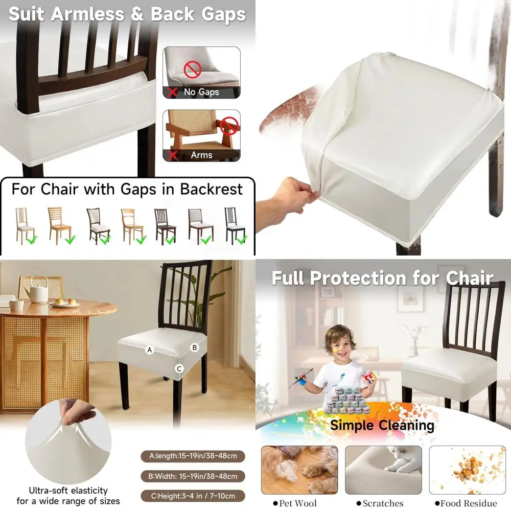 

Waterproof PU Leather Seat Covers for Dining Chairs, Set of 8, Cream, Wipeable & Elastic, Dust Resistant