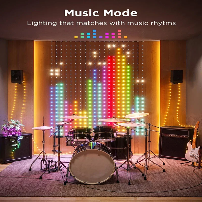 Programmable Bluetooth Smart LED Curtain String Light DIY Text Photo Display RGB+IC String Light Indoor Decoration 400LED