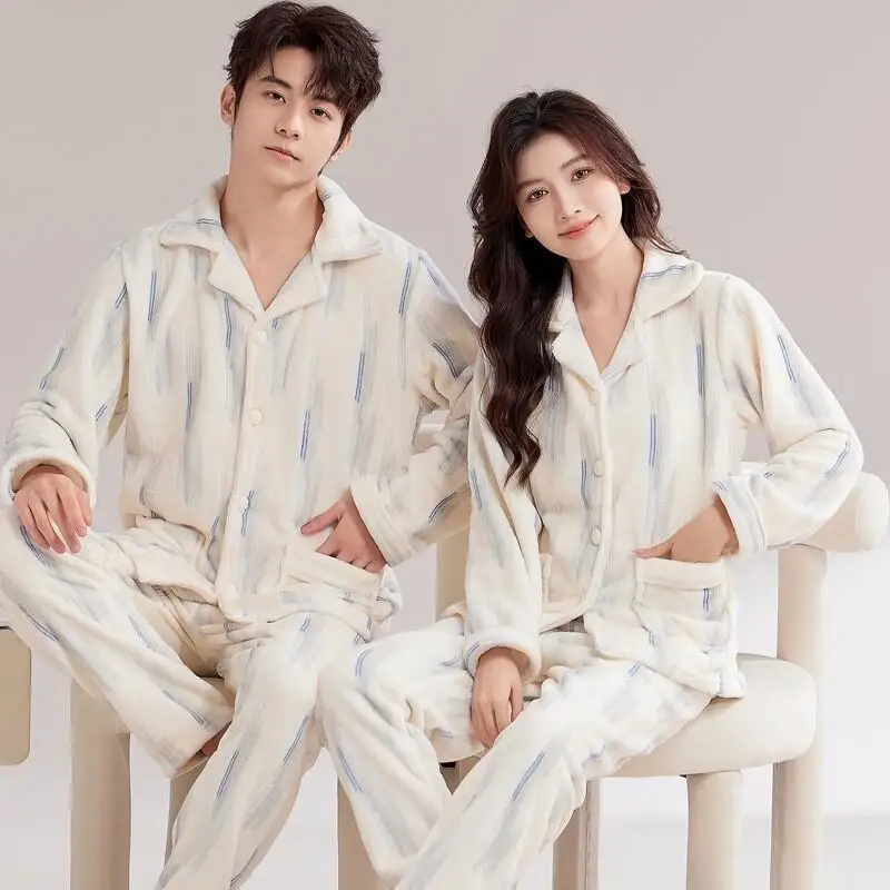 

Коралловый флис с утолщенным флисом, сексуальный пижамный комплект, одежда для сна для пар, женские осенне-зимние мужские фланелевые домашние костюмные брюки